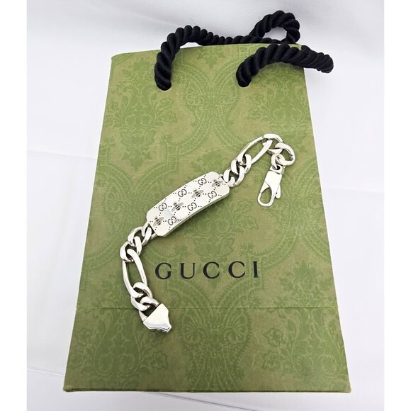Gucci Sterling Silver 925 Signature Bee Motif and GG Link ID Bracelet Size 6.75" - Picture 6 of 16